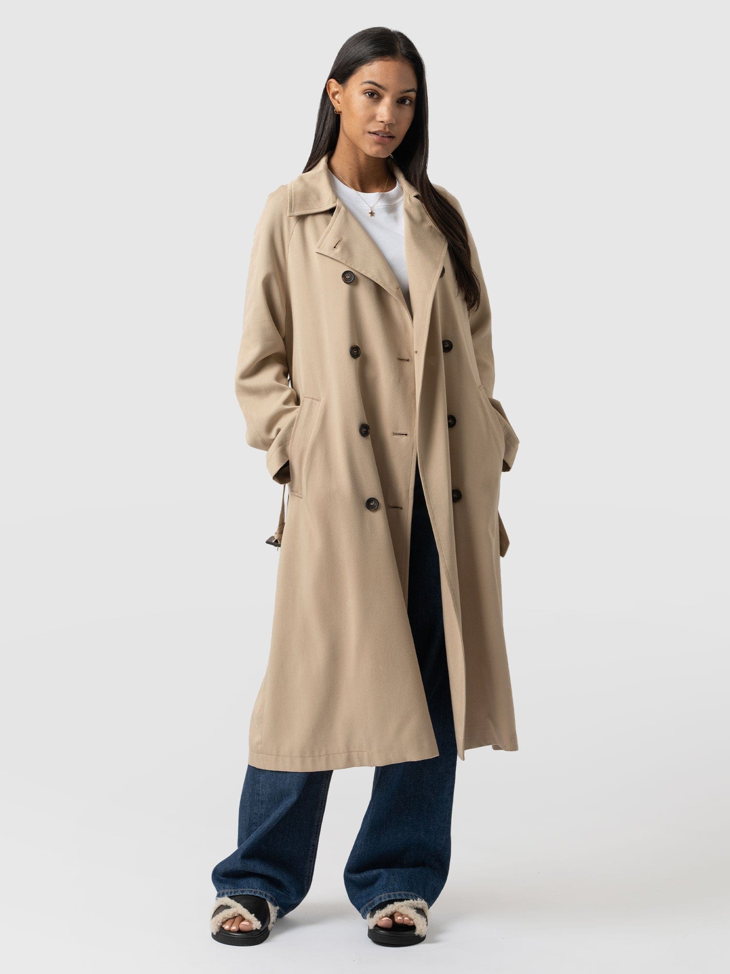 Marion Double Breasted Trench Beige - Women's Overcoats | Saint + Sofia® USA